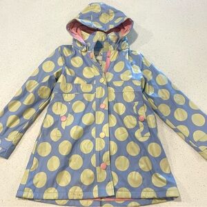 HATLEY Polka Dot Hooded Rain Jacket Blue Yellow Size 7